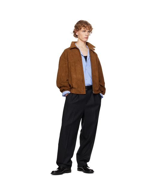 LE17SEPTEMBRE Brown Suede Zip Blouson Leather Jacket for men