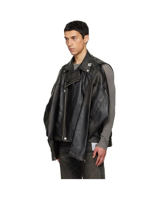 Maison Mihara Yasuhiro Black Vest Combined Coating Faux-Leather Jacket for men