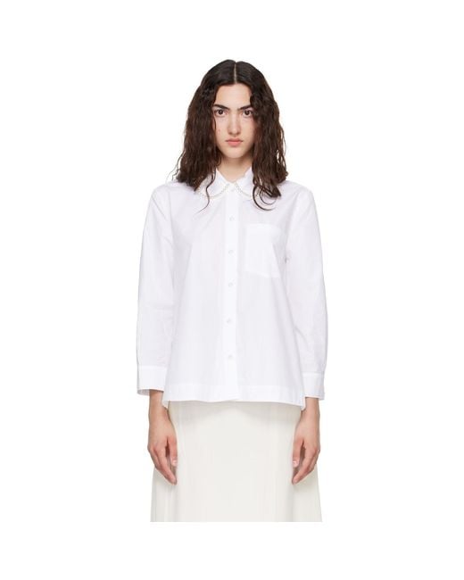 Simone Rocha White Embellished Cropped Petal Collar Shirt