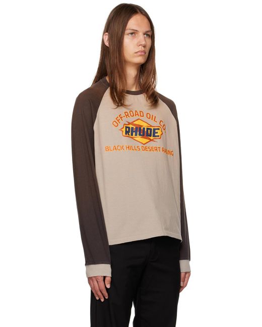 Rhude Black Gray 'hills' Long Sleeve T-shirt for men