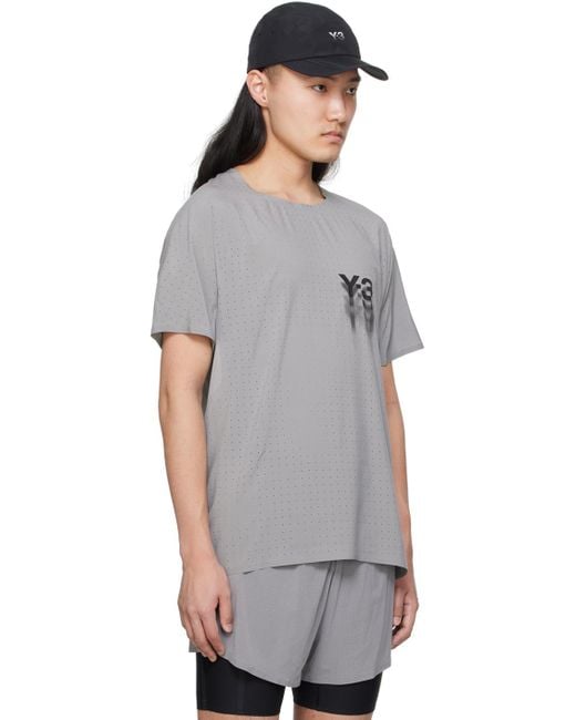 メンズ Y-3 グレー ロゴプリント Tシャツ Gray