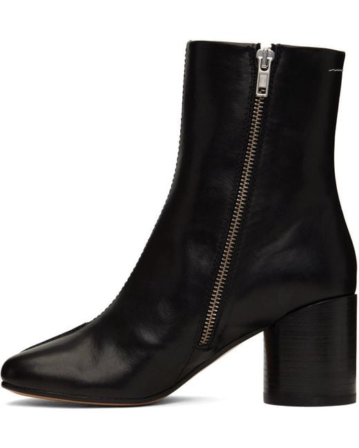 MM6 by Maison Martin Margiela Black Stitch-Out Leather Ankle Boots