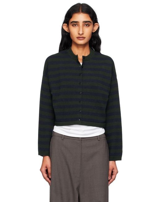 Cordera Black Merino Wool Striped Cardigan