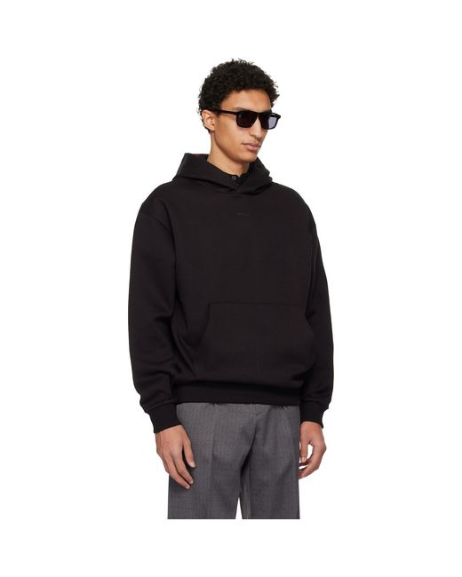 HUGO Black Embroidered-Logo Hoodie for men
