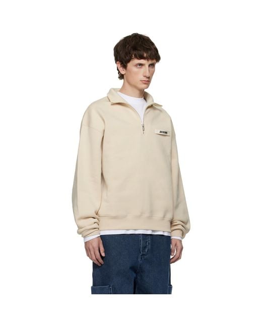 Jacquemus Natural 'The Gros Grain' Zipped-Rollneck Sweatshirt for men