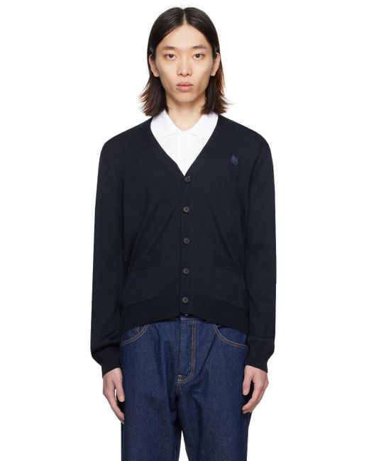 Cardigan bleu marine a logo de renard Maison Kitsune pour homme en coloris Bleu Lyst