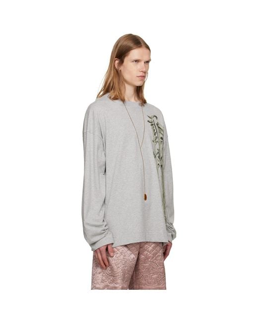 Dries Van Noten Gray Embroidered T-Shirt for men