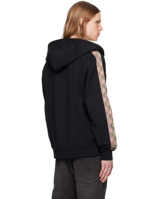 Burberry Black Check Trim Cotton Zip Hoodie for men