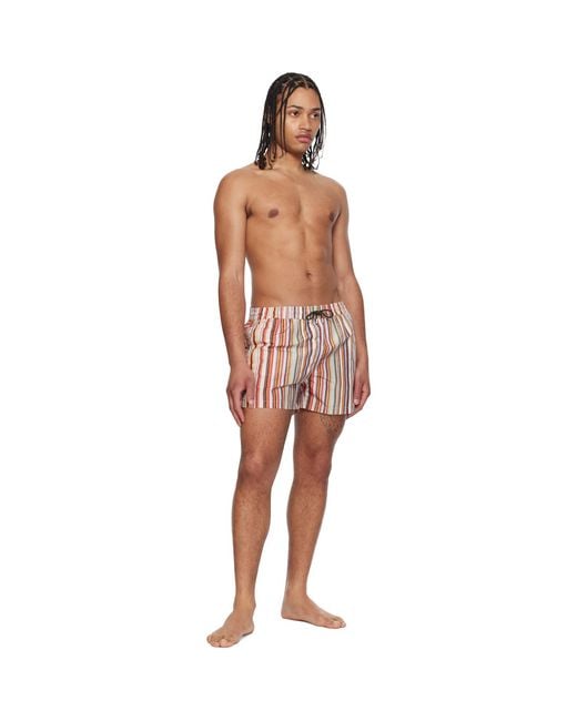 Paul Smith Red 'Painted Signature Stripe' Swim Shorts for men
