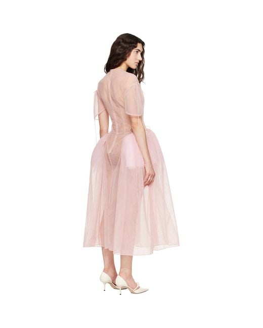 Simone Rocha Pink Puff Sleeve Cord Hip Midi Dress