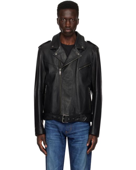 HUGO Black Zip Leather Jacket for men