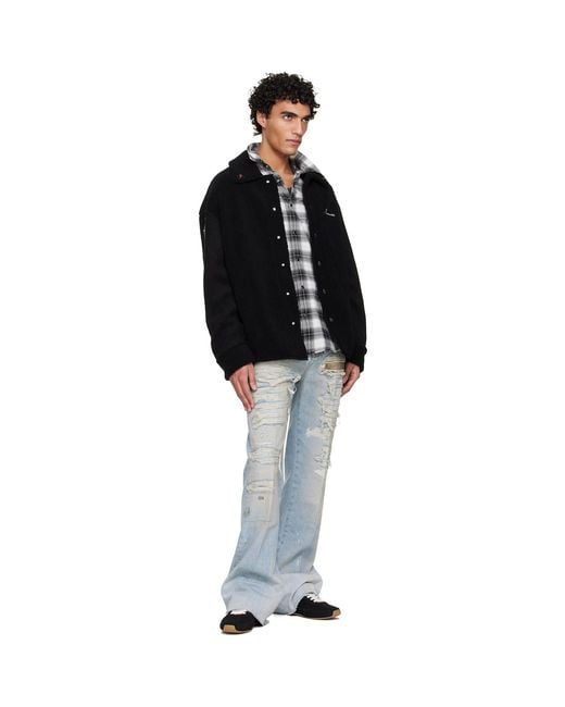 Amiri Black Camo Repair Boot Cut Jeans for men