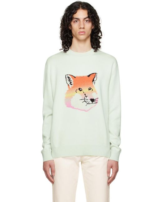 Maison Kitsuné Multicolor Blue Vibrant Fox Head Sweater for men