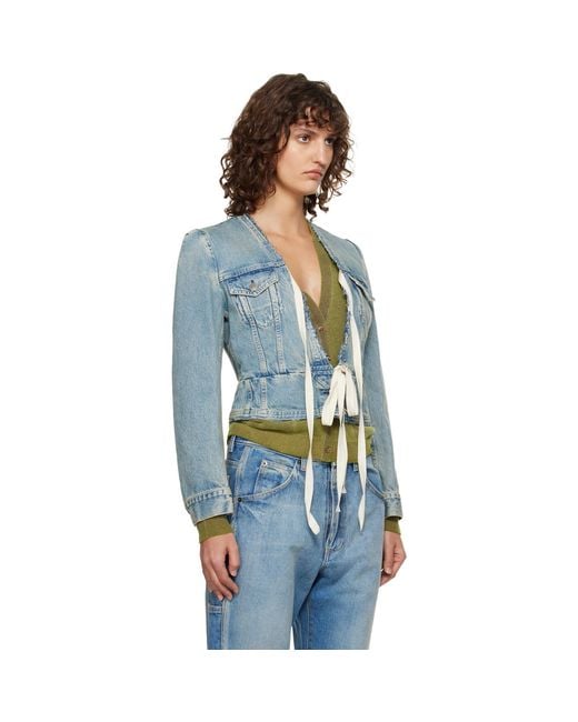 Maison Margiela Blue V-Neck Denim Jacket