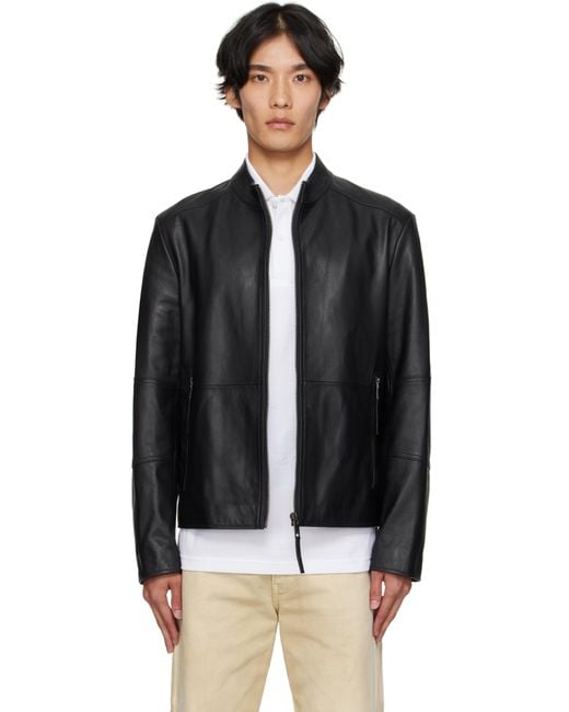 HUGO Black Slim-Fit Leather Jacket for men