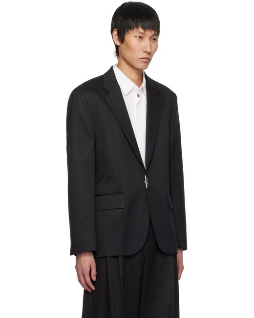 メンズ HUGO ブラック Metallic Logo Closure スリムフィット テーラードジャケット Black