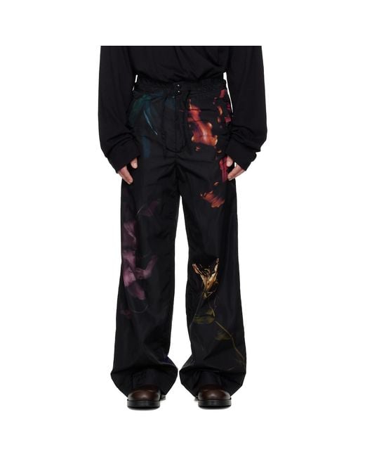 Dries Van Noten Black Floral Print Trousers for men