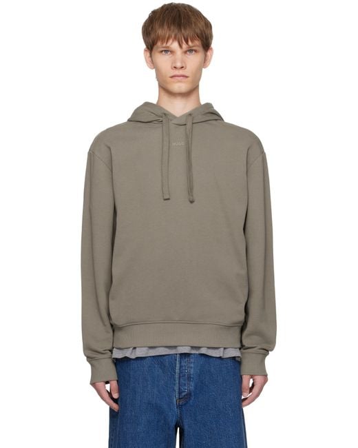 HUGO Multicolor Taupe Cotton-Terry Relaxed-Fit Hoodie for men