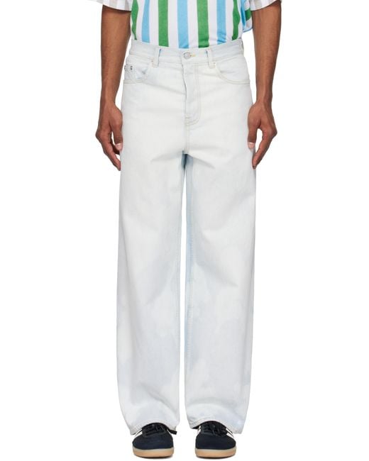 メンズ le PERE ブルー ワイドレッグジーンズ White
