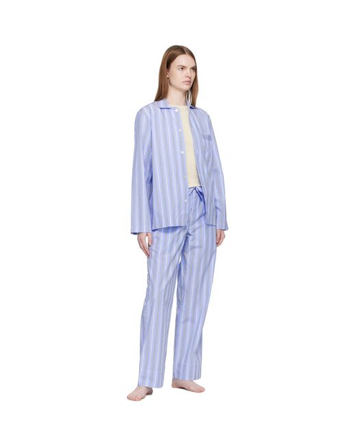 Tekla Blue Poplin Long-Sleeved Pyjama Shirt