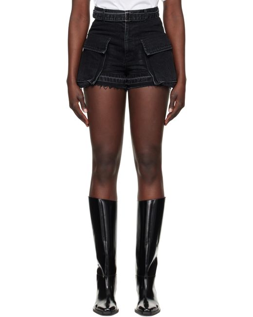 Sacai ブラック ベルト デニムショートパンツ Black