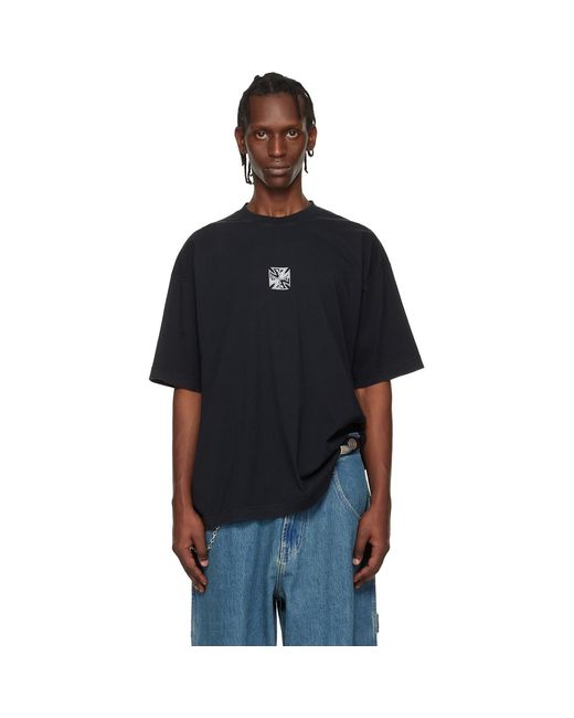 Vetements Black Biker Cross Logo T-Shirt for men