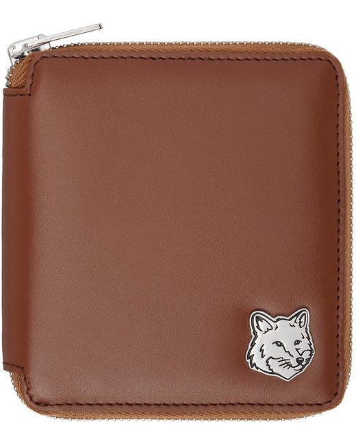 Maison Kitsuné Brown Fox Head Square Zipped Wallet for men
