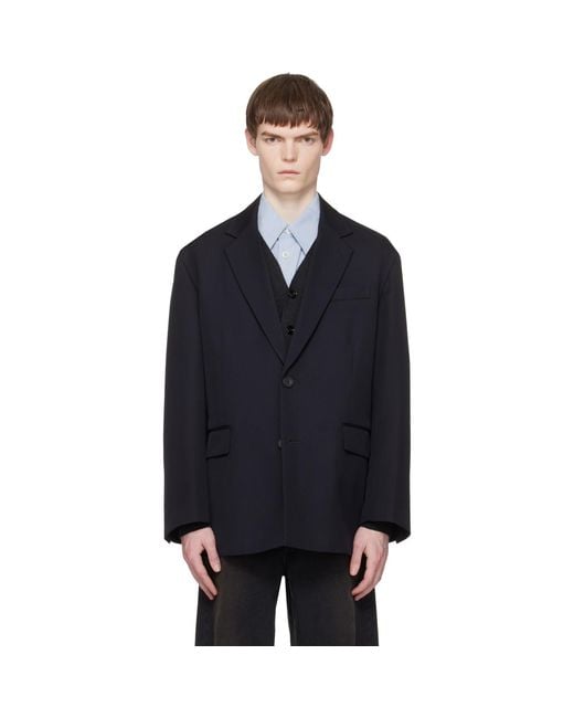 Ssstein Black Wool Kersey Oversized Single Breasted Blazer for men