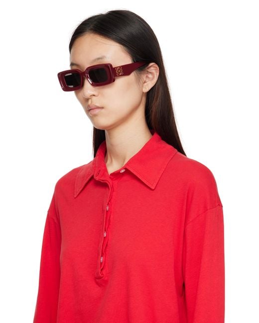Loewe Black Burgundy Rectangular Sunglasses