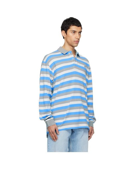 ERL Blue Striped Long Sleeve Polo for men