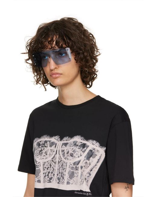 Alexander McQueen Black Silver Spike Studs Mask Sunglasses