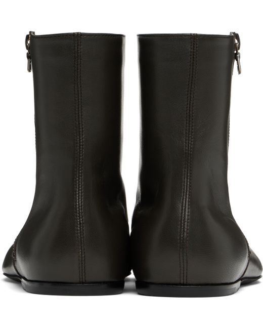 メンズ Dries Van Noten ブラウン レザー ソックスブーツ Black