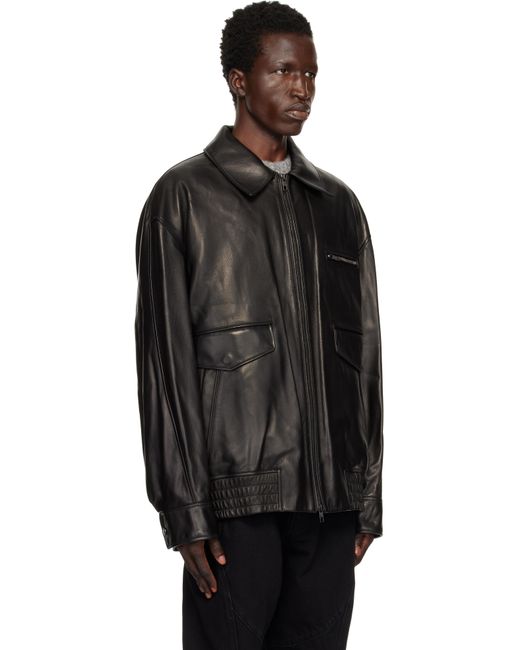 Blouson Noir En Cuir À Ourlet Élastique Wooyoungmi pour homme en coloris Black