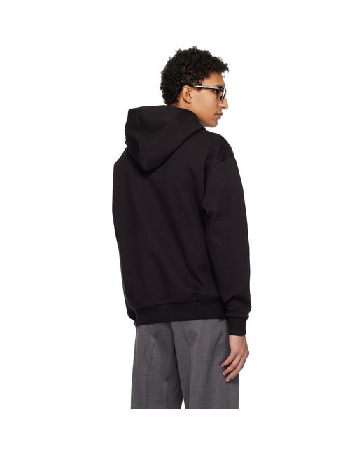 HUGO Black Embroidered-Logo Hoodie for men