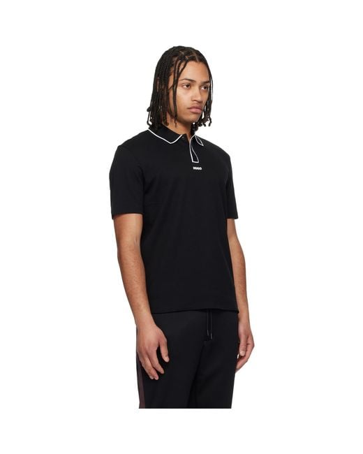 HUGO Black Cotton-Jersey Contrast Edges Polo for men