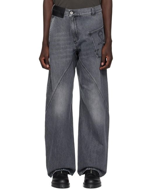 J.W. Anderson Black Gray Twisted Jeans for men
