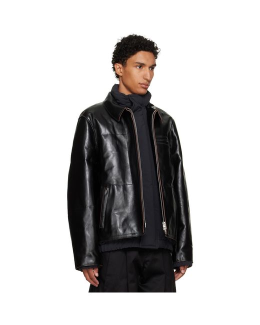 Sacai Black Down Leather Blouson Jacket for men