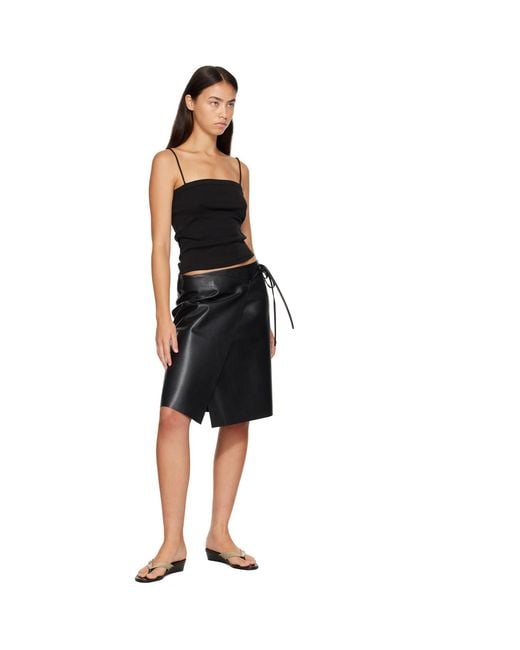 St. Agni Black Leather Everyday Wrap Midi Skirt