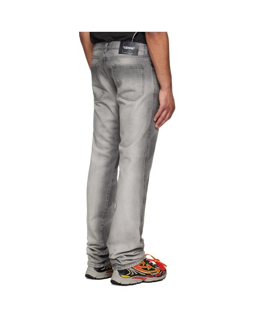 Off-White c/o Virgil Abloh Gray Diagonal Embroidered Twist Stack Jeans for men