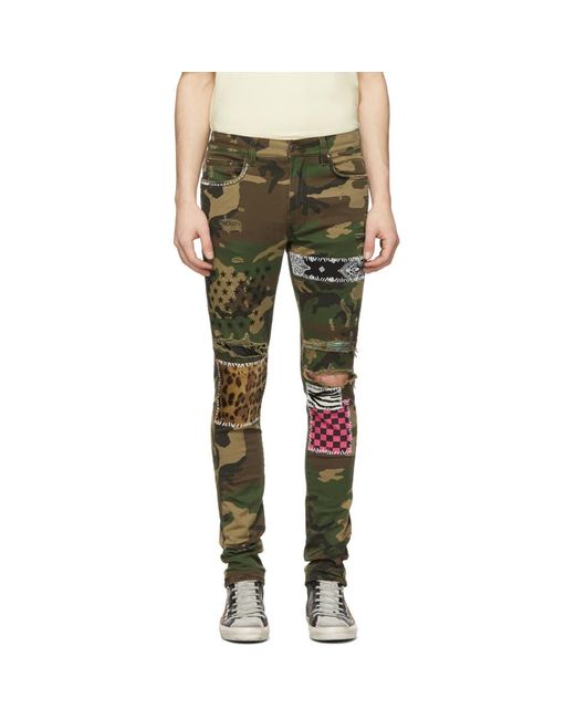 Brown Camo Art Patch Jeans for Men 