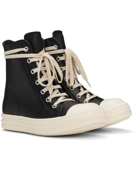 Rick Owens Black High Top Sneakers With Oversized Laces