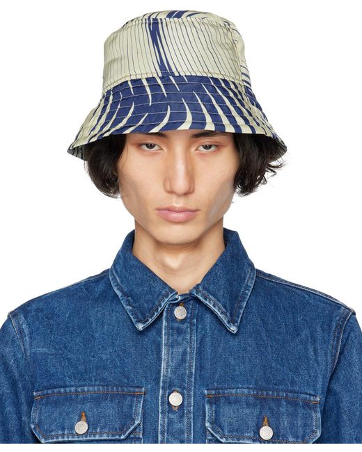 Dries Van Noten Blue & Off-white Gilly Bucket Hat for men