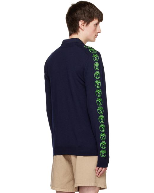 Moschino Blue Navy Double Question Mark Cardigan for men