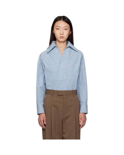 Bottega Veneta Blue Cotton & Linen Stripe Shirt