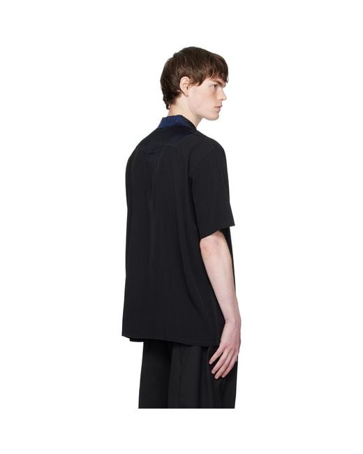 Toga Virilis Black Viscose Twill Short Sleeve Shirt for men