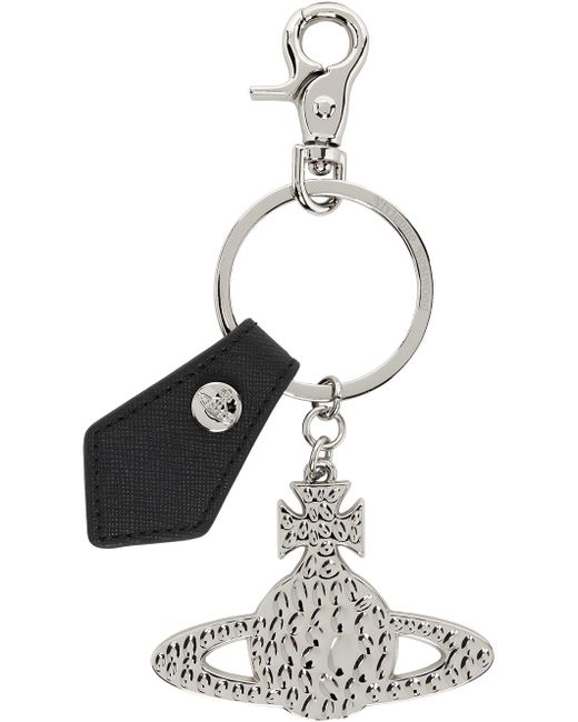 Porte-clés noir et argenté à orbe martelé Vivienne Westwood pour homme en coloris White