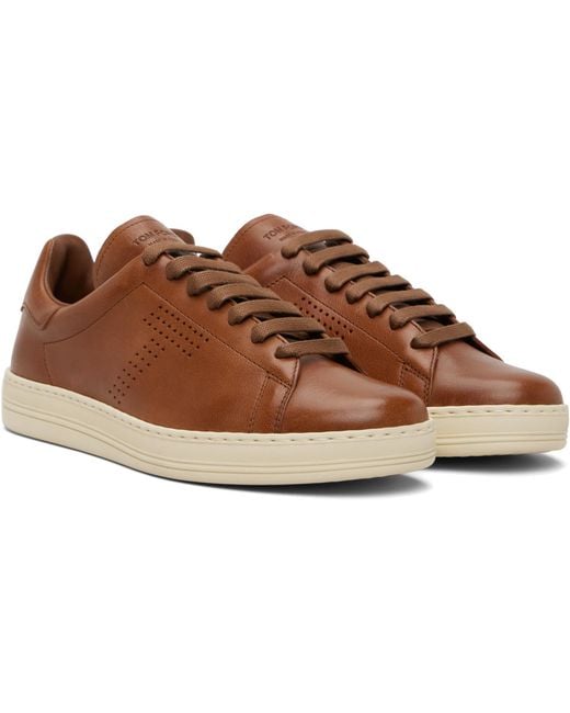 Tom Ford Brown Grain Leather Warwick Sneakers for men