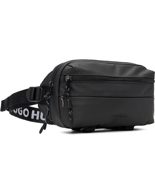 HUGO Black Bonded-Logo Belt Bag for men