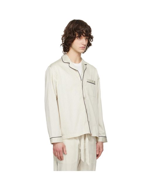 Tekla White Sateen Long-Sleeved Pyjama Shirt for men