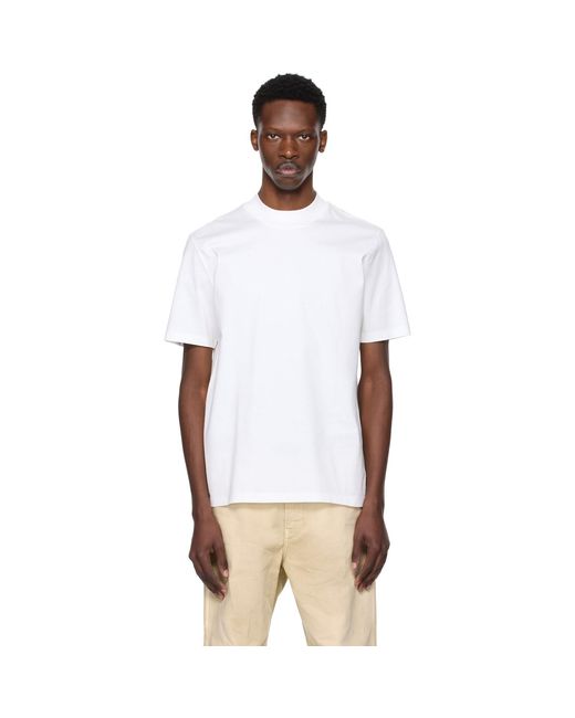 HUGO White Slim-Fit Stand Collar T-Shirt for men